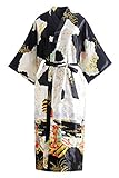 YAOMEI Donna Sposa Kimono Vestaglia Pigiama Sleepwear, di Seta Raso Fiori di Geisha Robe Accappatoio Damigella d'Onore Pigiama S-2XL (Busto: 126 cm, da S a 2XL, Nero)