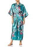 BABEYOND Babyond - Accappatoio da donna, maxi, lunghi, kimono, da spiaggia, motivo pavone, stampa a maglia, kimono champagne Taglia unica (Verde scuro)