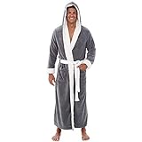 Accappatoio da uomo in spugna di cotone morbido con cappuccio lungo cappotto in spugna, vestaglia per sauna e sauna, grigio., S