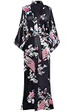 BABEYOND Babyond - Accappatoio da donna, maxi, lunghi, kimono, da spiaggia, motivo pavone, stampa a maglia, kimono champagne Taglia unica (Nero)