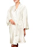 Dolamen Donna Vestizione del kimono abito, raso di seta corto abito accappatoio damigella d'onore da notte Pajamas Sleepwear Busto 132 centimetri, 51.97 pollici bianca